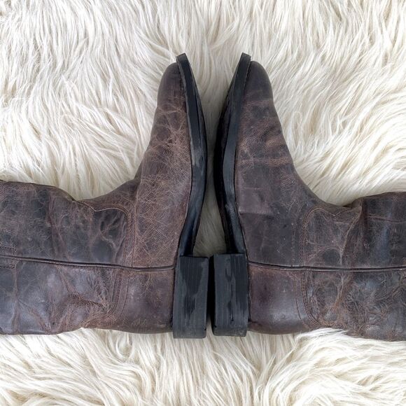 Ariat Brown Leather Stitching Design Block Heel Western Boots Pull On Men’s sz 7 main image 9
